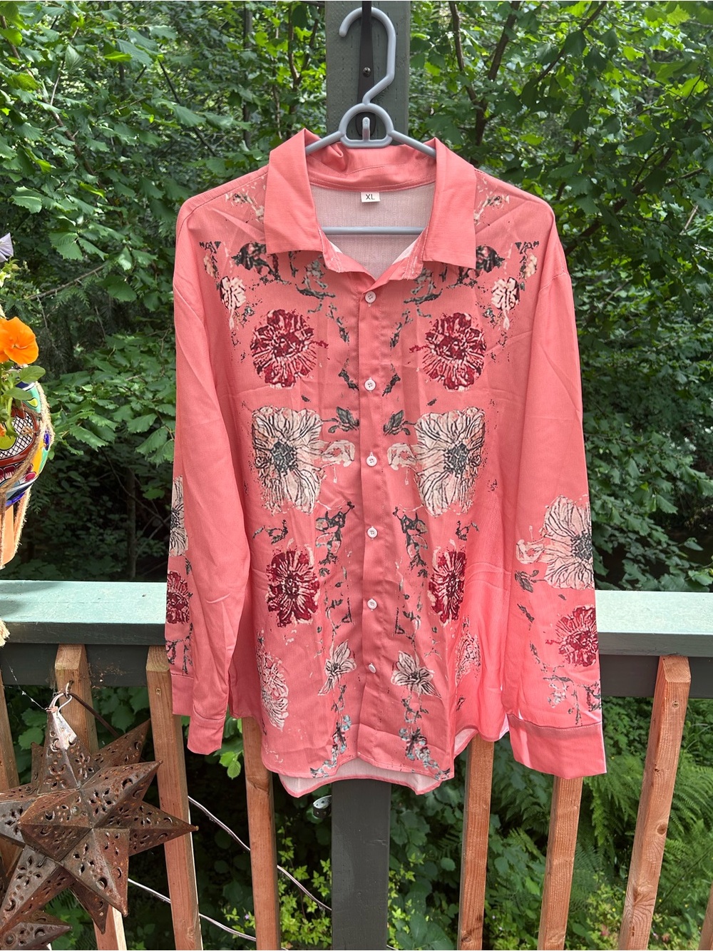 Coral Floral Button-Up Shirt